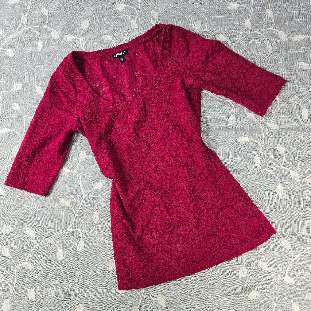 Express Cranberry Lace Top, Size XS